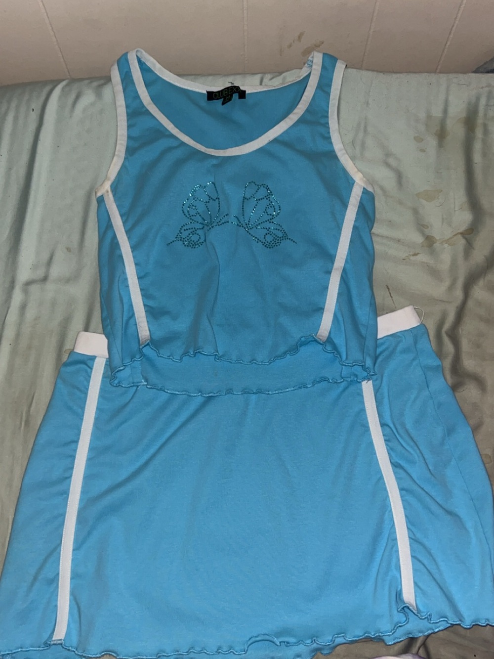 Blue Tank & Skirt Two-Piece Set with Butterfly Detail